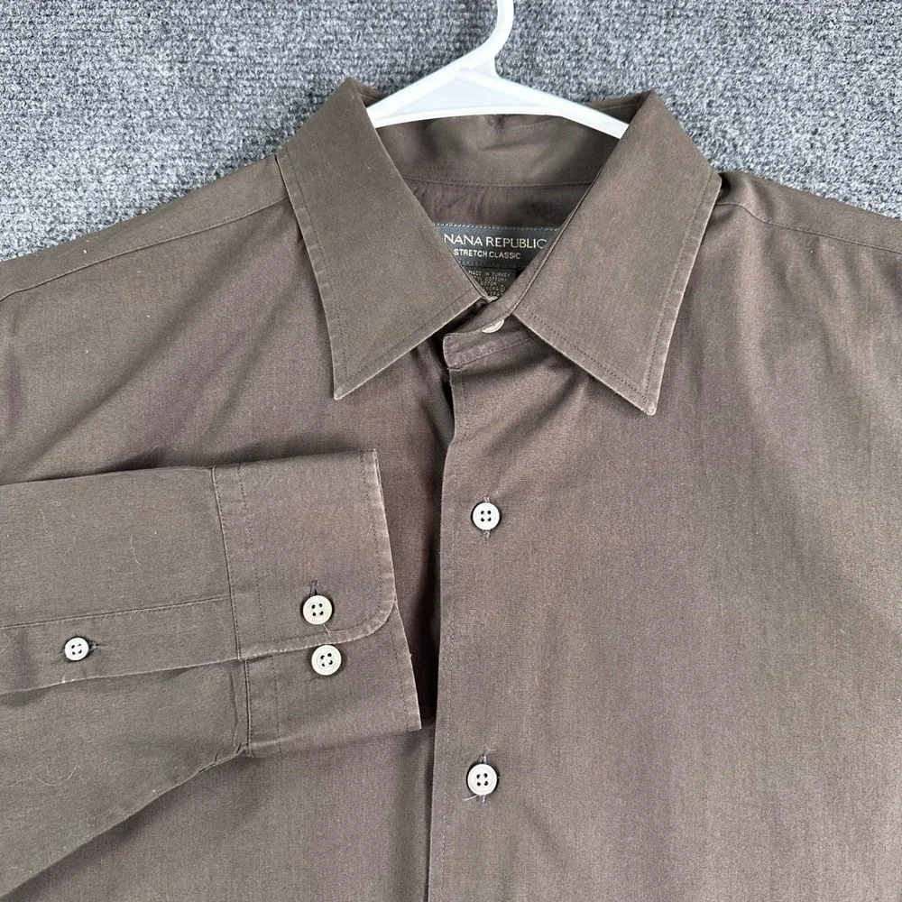 Banana Republic Button Down Mens L Large Brown Stretch Classic Long Sleeve Shirt